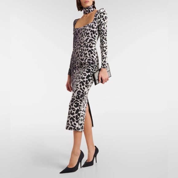 Alex Perry Leopard Print Midi Dress